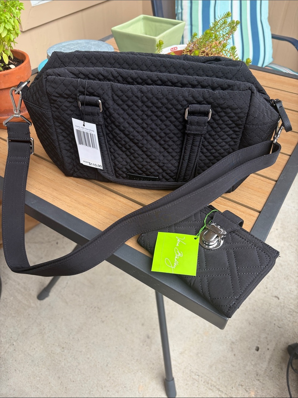 Vera NWT  Bradley Black Quilted Crossbody/satchel with Matching Wallet